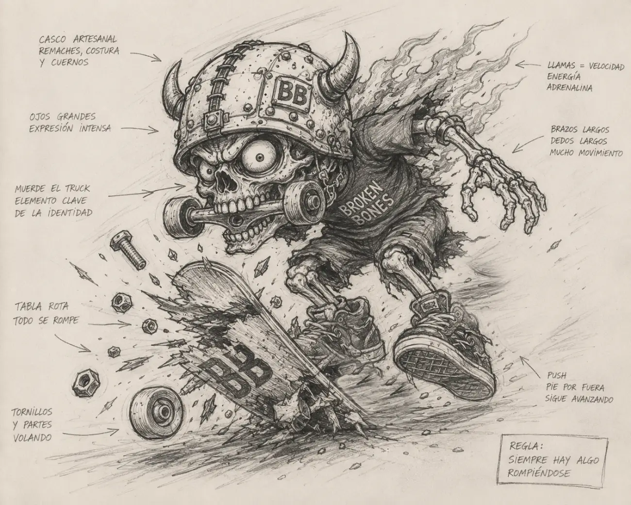 Broken Bones — construcción del personaje, notas