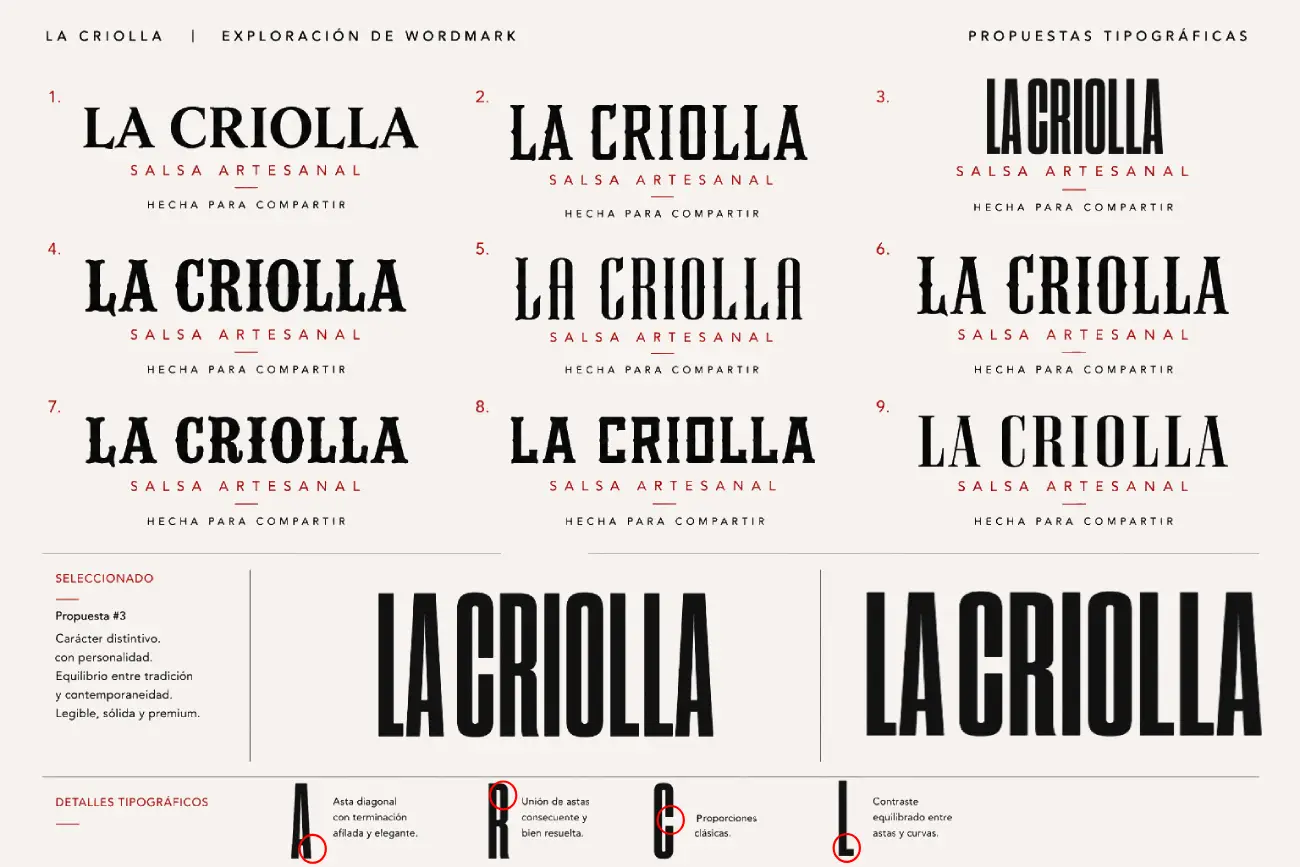 La Criolla — propuestas tipográficas de wordmark
