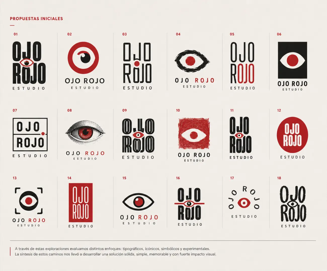 Ojo Rojo — 18 propuestas iniciales de logotipo