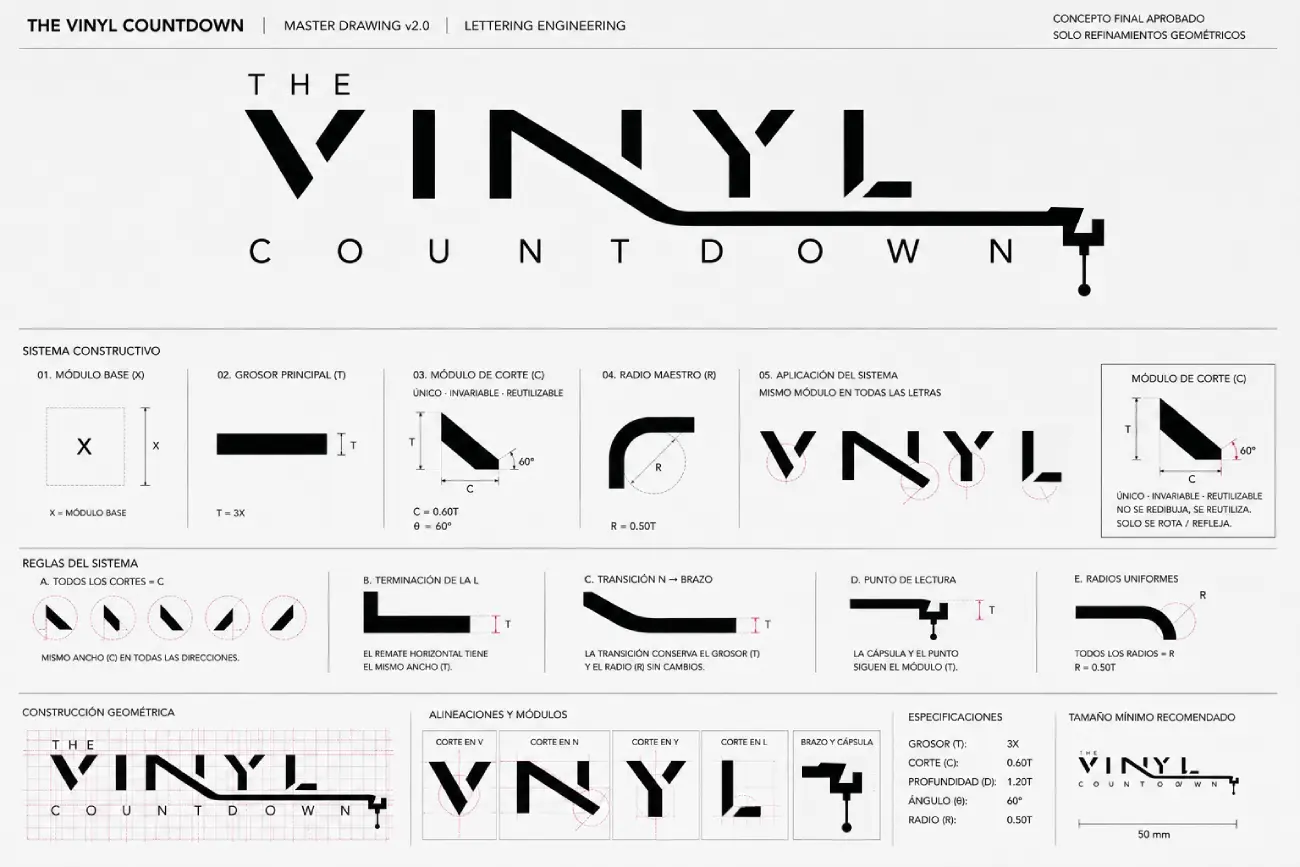 The Vinyl Countdown — master drawing v2.0, ingeniería de lettering